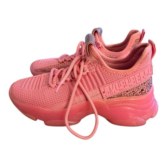 Steve Madden Maxima Sneakers Women Sz 5 Fuchsia Pink Embellished Sparkle - Picture 5 of 13